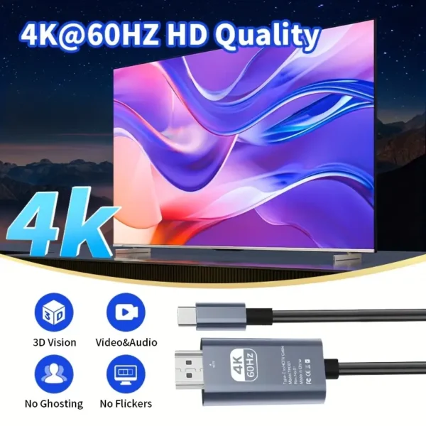 4K 60Hz HDTV Cable - High-Speed USB Type-C to HDTV Adapter
